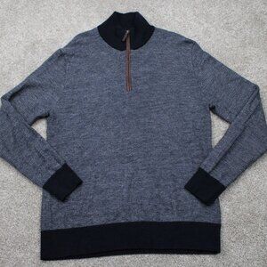UNTUCKit Belguardo Jacquard Sweater Mens Medium Gray 1/4 Zip Fine Merino Wool